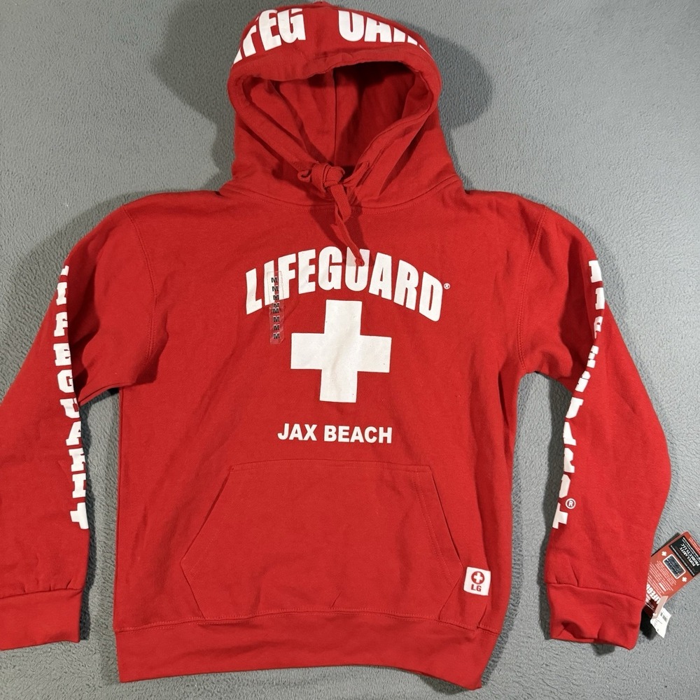 Lifeguard Hoodie Jax Beach Red‎ Graphic Pullover Sweatshirt Men's Medium- New